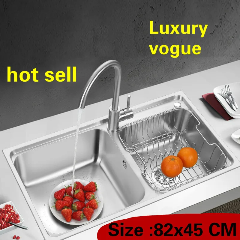 

Free shipping Apartment kitchen double groove sink do the dishes 304 stainless steel large hot sell 820x450 MM