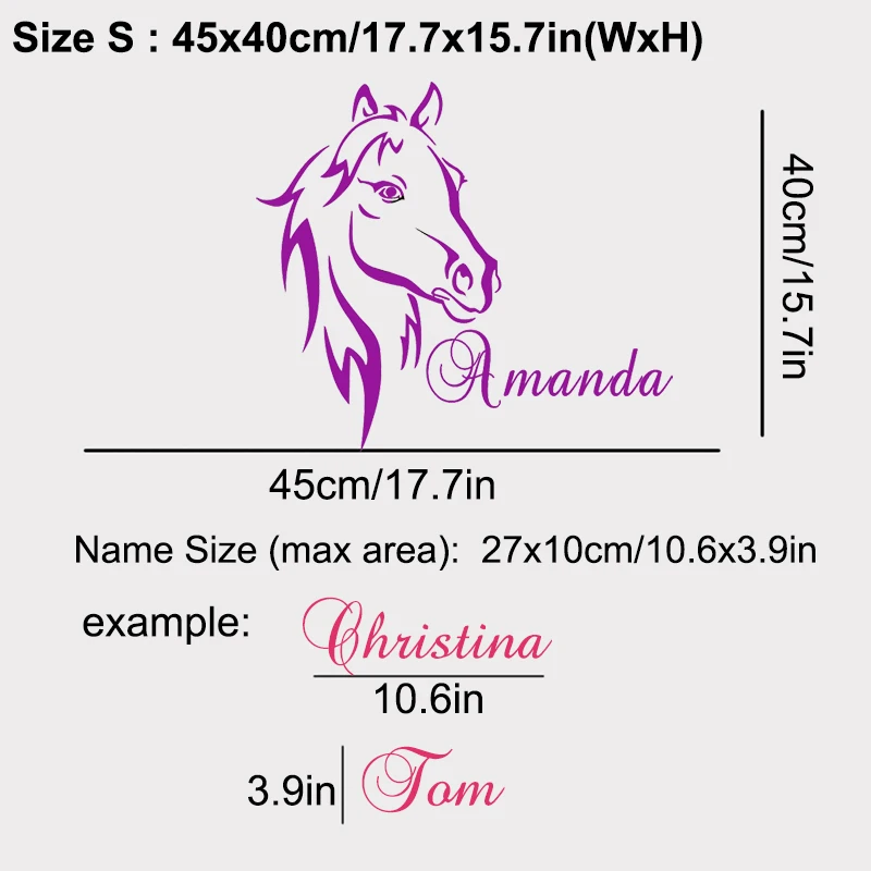 Custom DIY Personalized Name Horse Head Wall Sticker Vinyl Wall Art Nursery Wall Decals Home Decor for Kids Rooms 21 COLOR