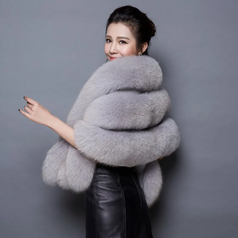 JaneVini High Quality Dark Gray Bridal Faux Fur Shawls Wedding Bolero Outerwear Jackets Brides Winter Cape Wedding Evening Wrap