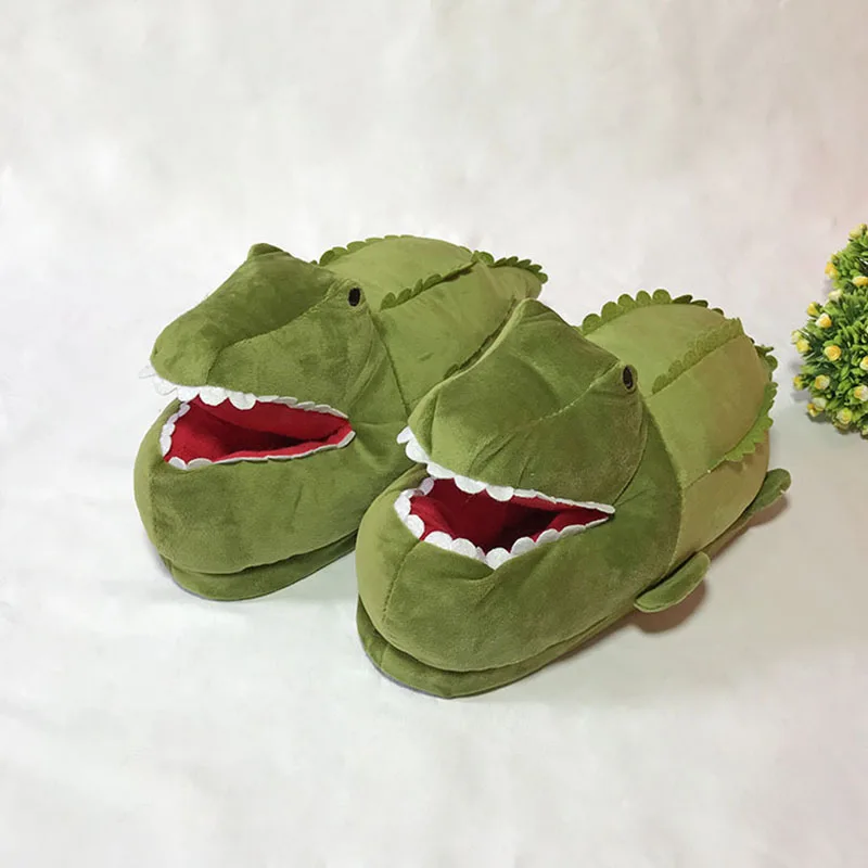 alligator cartoon plush home slippers green crocodile direct sales half-pack shoes warm non-slip cotton shoes men women indoor