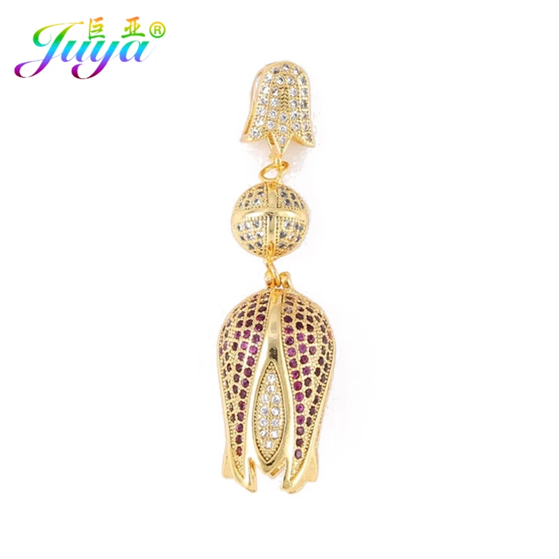 Juya DIY Luxury Cubic Zirconia Tassels Connector Tulips Flower Pendant For Needlework Natural Stone Pearls Tassel Jewelry Making