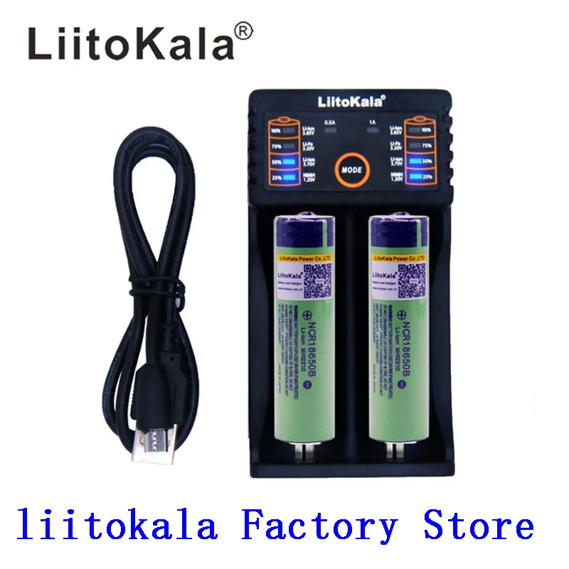 2pcs Liitokala 3.7V 3400mAh 18650 Li-ion Rechargeable Battery (NO PCB) + Lii-202 USB 26650 18650 AAA AA Smart Charger