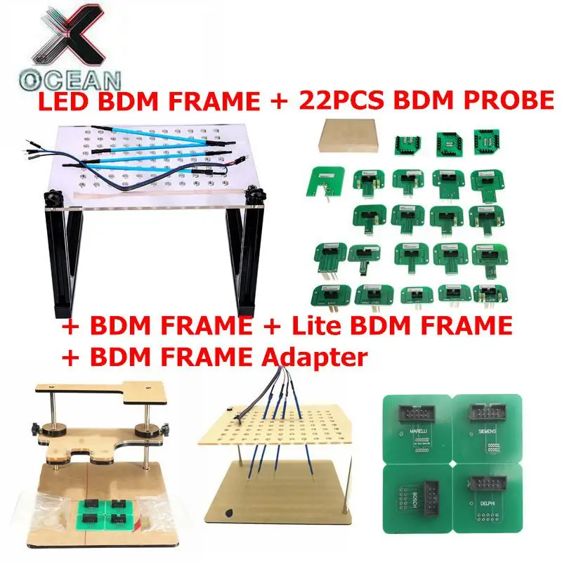 

22pcs BDM adapters V7.020 V5.017 Dimsport BDM Probe Adapters Full Set new LED BDM Frame ECU RAMP Adapter BDM Frame 40 pcs pin