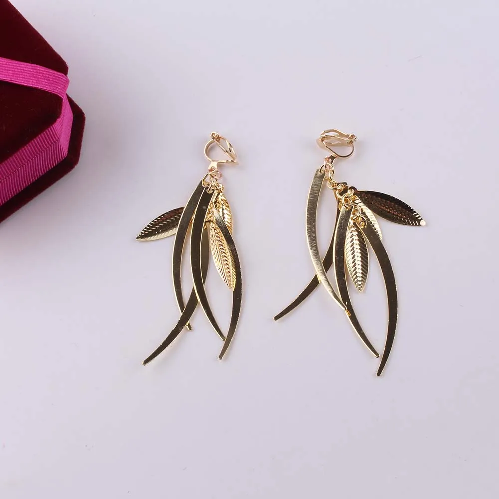 Metal Leaf Clip On Earrings Gold Engagement Wedding Bride New Arrival Fashion Jewelry For Women