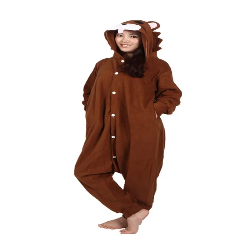 

New Regular Funny Animal Brown Bear Sleepsuit Round Neck Solid Casual Homewear Lounge Wear Onesie Pajama Rompers Womens Jumpsuit