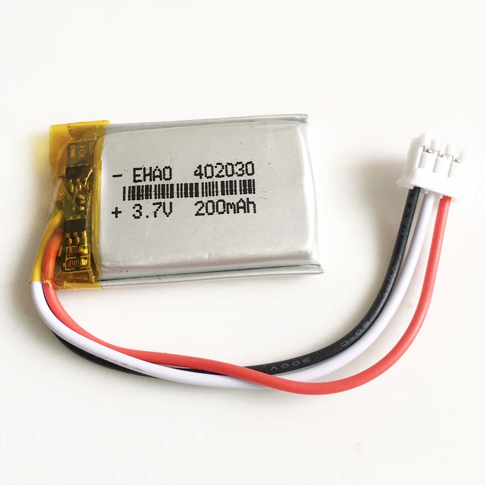 3.7V 200mAh Lipo Rechargeable Battery 402030 JST 2.0mm 3Pin Plug For Smart Watch Bracelet LED Light GPS MP3 Recorder