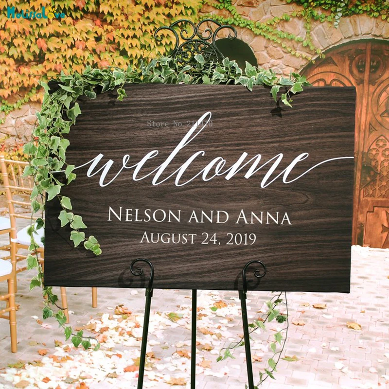 Rustic Wedding Welcome Sign Decals Wood Exquisite Modern Design Removable Vinyl Murals Art Poster Easel Not Included YT1329