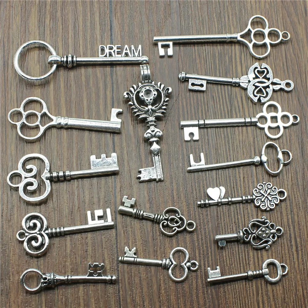 10pcs Antique Silver Color Vintage Key Charm Pendants Jewelry Accessories Retro Key Charms For Jewelry Making DIY