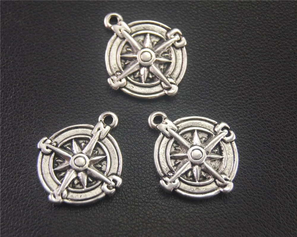 20pcs  Silver Color Compass  Charm Pendant DIY Necklace Bracelet Bangle Findings 21x17mm A2005