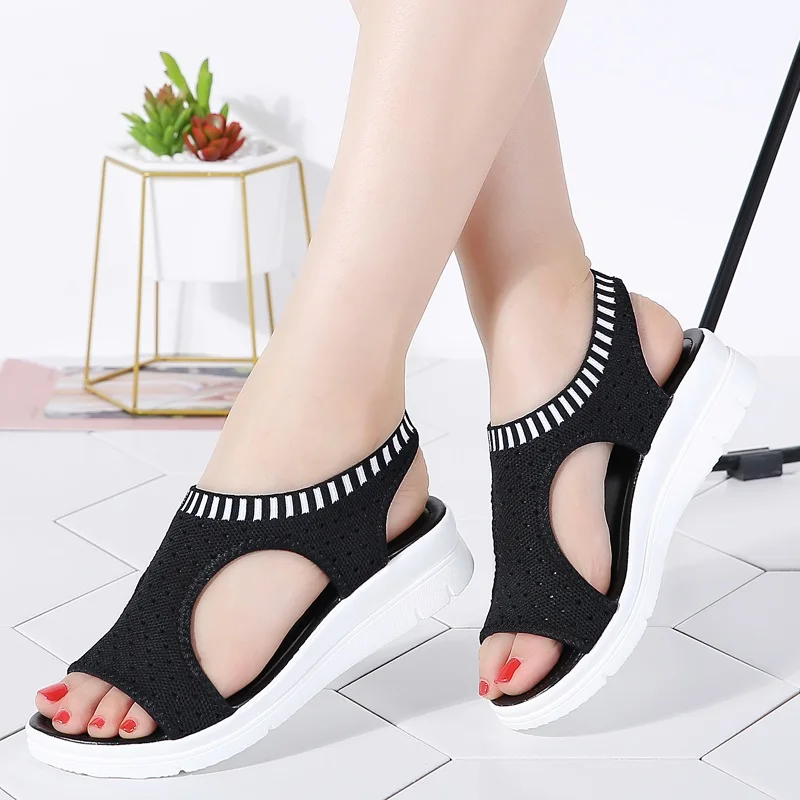 Thời Trang Giày Sandal Nữ Mùa Hè Thoáng Khí Flat Lưới Sneaker Nữ Giày Xăng Giày Thoải Mái Nữ Size Lớn 35-41