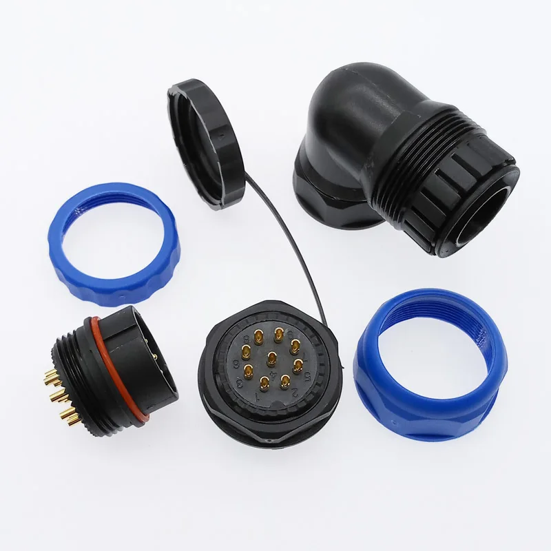 SP28 corrugated pipe waterproof connector IP68 2 pin 3/4/5/6/7/9/10/12/14/16/19/22/24/26Pin angle connectors 90 degree elbow
