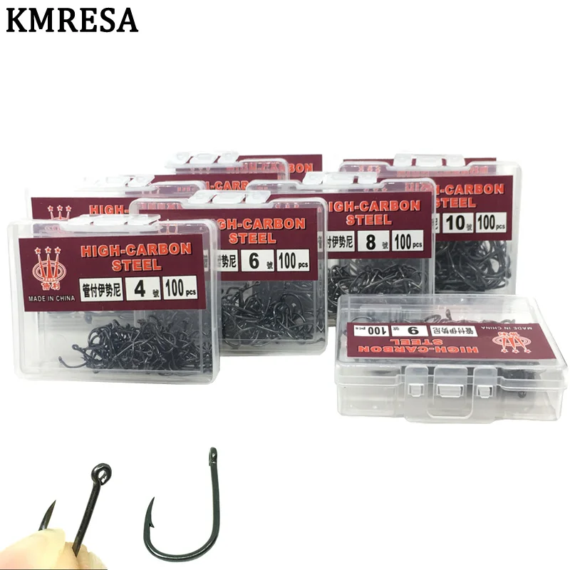 100Pcs  High Carbon Steel Fish hook # 3- # 12 carbon steel Carbon Black Bait Holder Fish hook Fishing Accessory Pesca