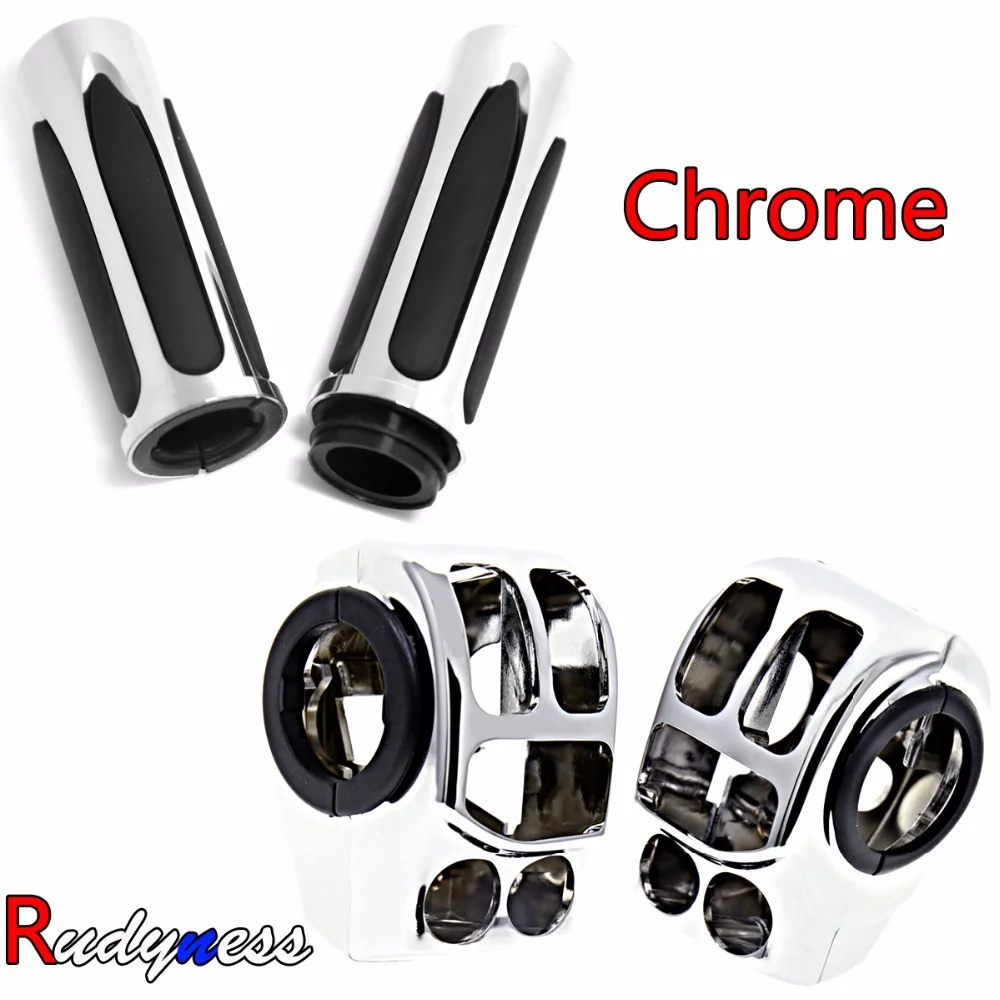 Chrome Handlebar Control Switch Housings&Hand Grips For Harley Touring Electra Street Glide Road King 14-22 By Wire Models