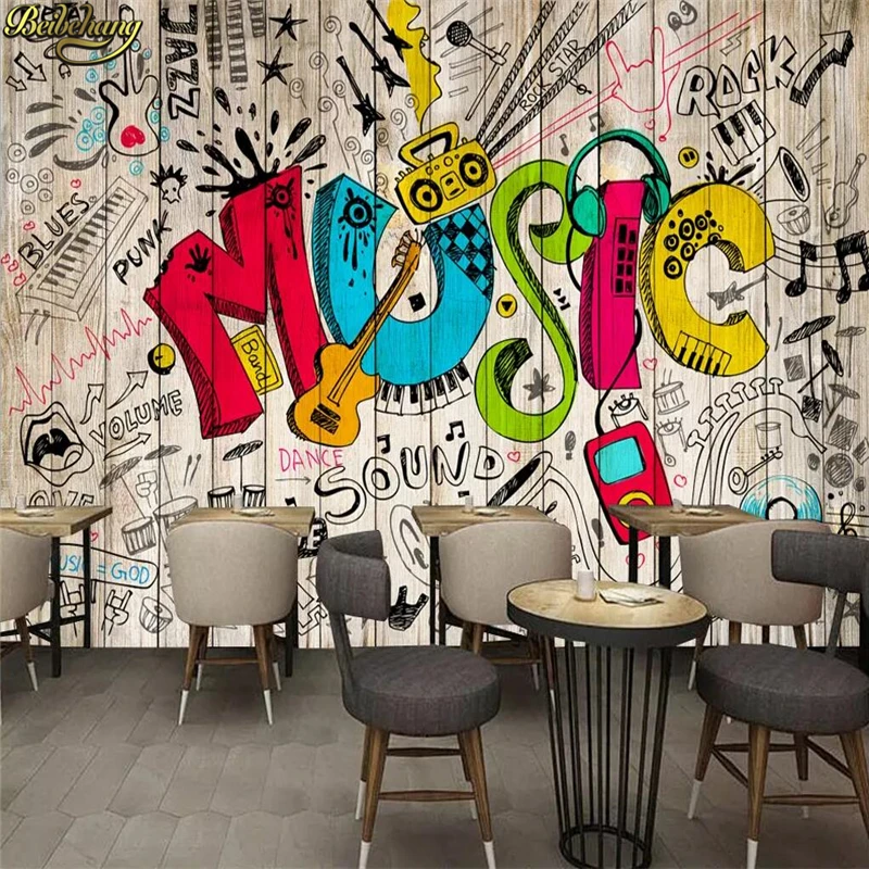 Custom Mural Wallpaper 3D Graffiti wall paper Retro Mural Living Room Street graffiti KTV bar music home improvement 3D Stickers