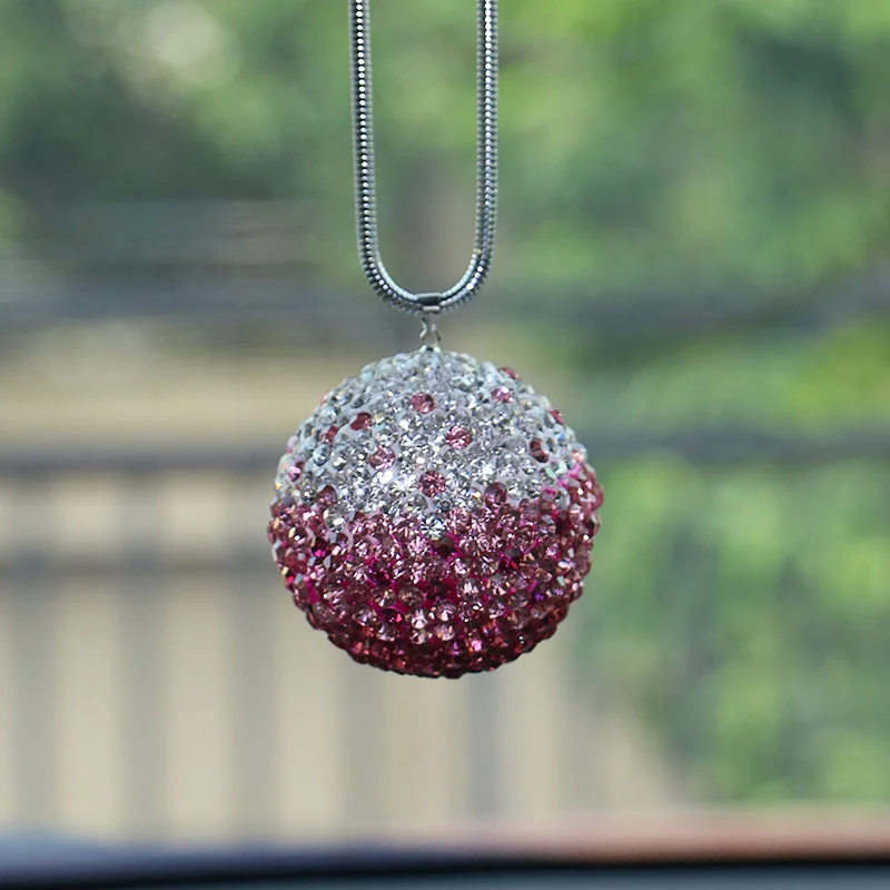 LUNASBORE Crystal bling Round Shaped Diamond Hanging Decorations Car Rearview Mirror Car-styling Pendant For BMW Mini VW Honda