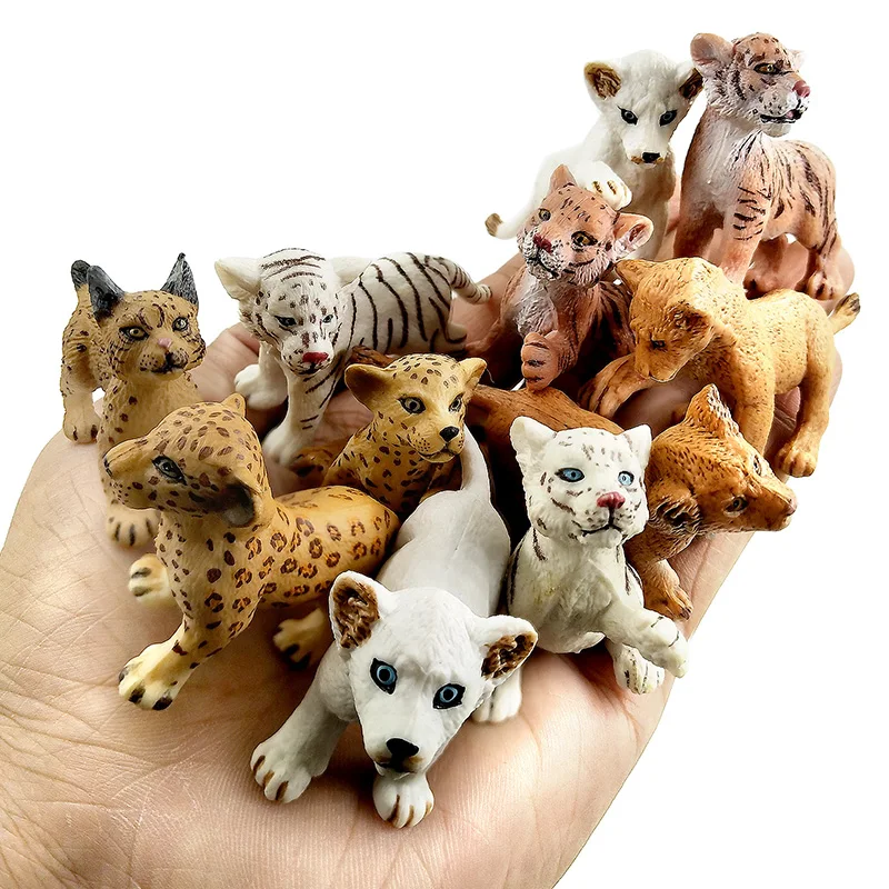 Simulation baby Lion Tiger Lynx forest wild animals model figurine plastic toys home decoration accessories Decor Gift For Kids