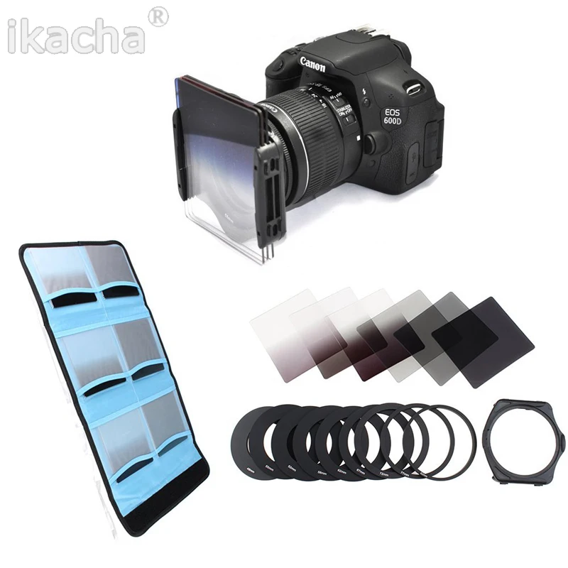 6 pçs completo nd2 nd4 nd8 graduado densidade neutra nd 2 4 8 lente filtro kit conjunto + 9 pçs adaptador anel para cokin p series