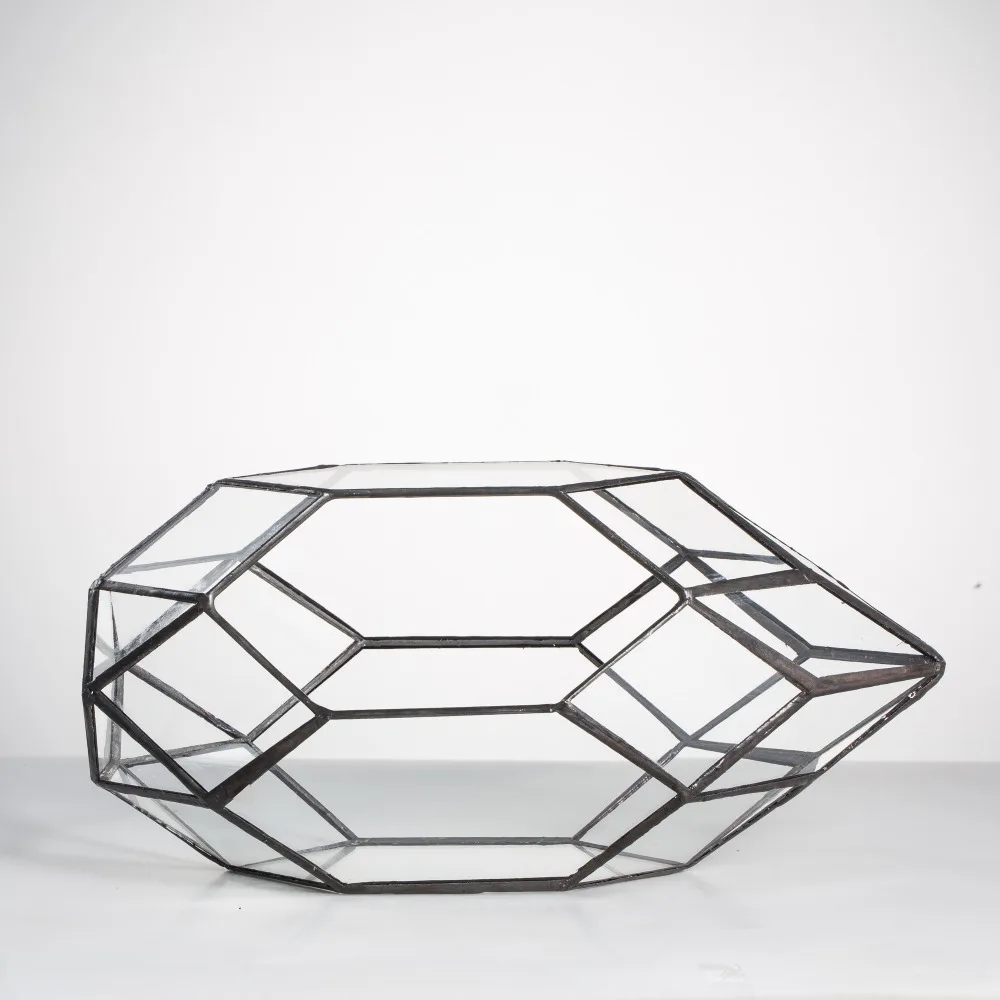 NCYP Modern Geometric Terrarium Flower Pot Large Irregular Polyhedral Glass Terrarium Containers Plant Flowerpot 11 inch