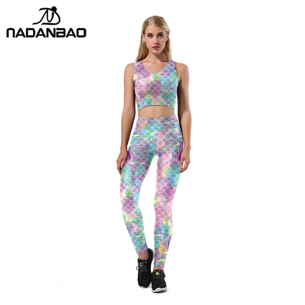 NADANBAO New Summer Colorful Mermaid Women Leggings Fish Scales Printing Sporting Fitness High Waist Elastic Pants Trousers