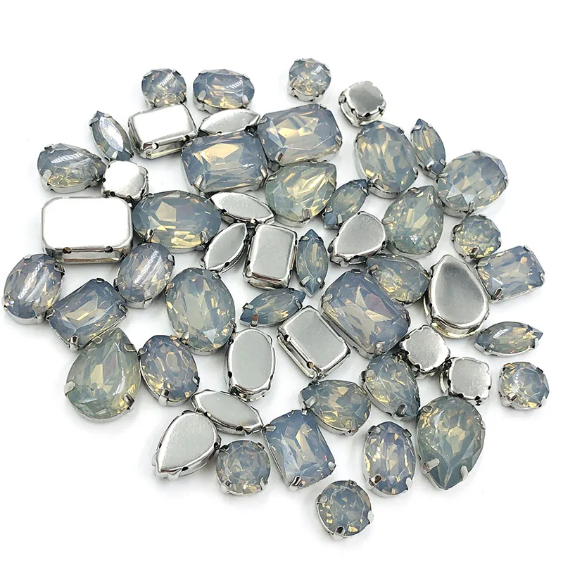 

New arrival 50pcs Gray opal Resin flatback sew on rhinestones Mixed shape Mixed szie for DIY clothing/Handicrafts accessories