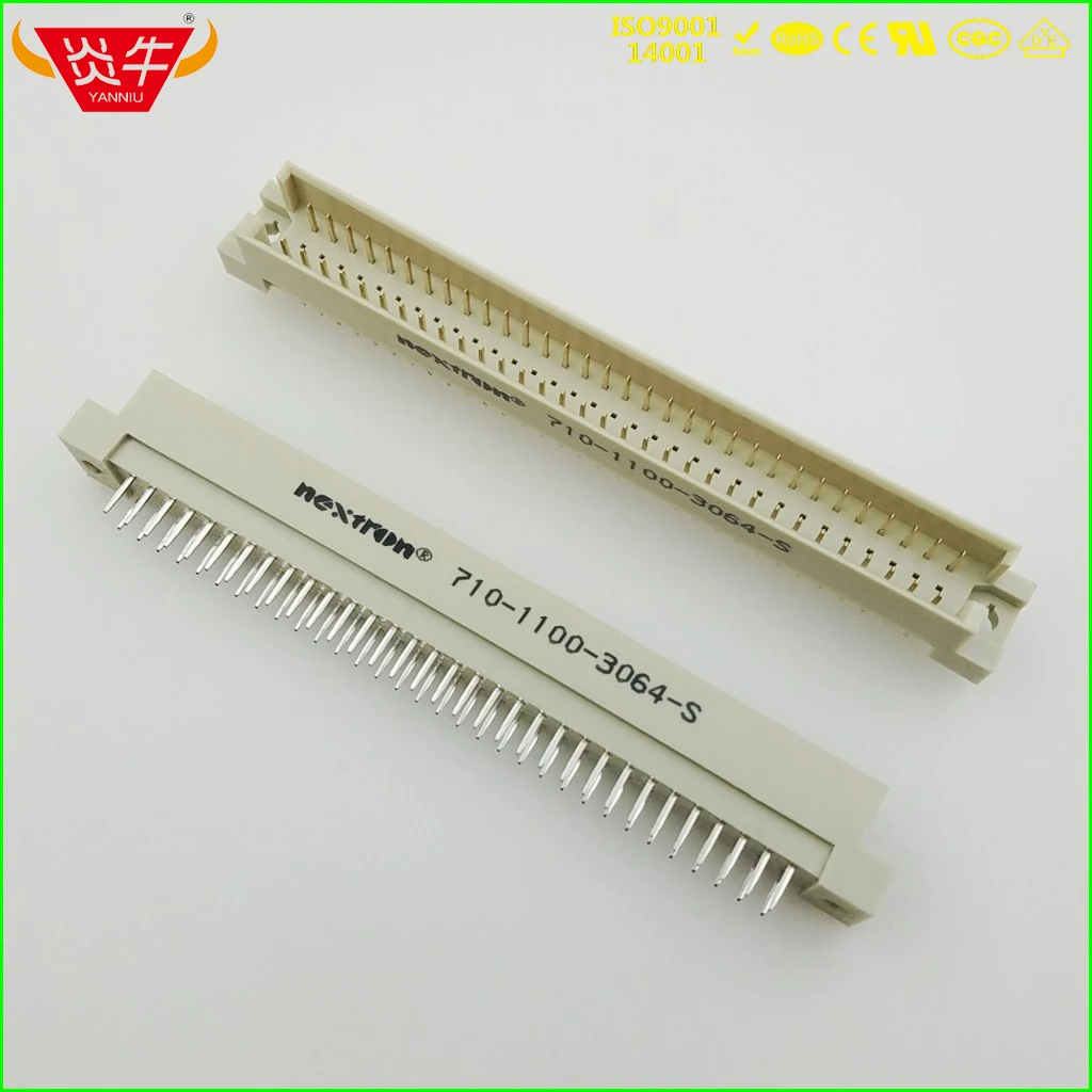 50Pcs 364 DIN41612 DIN CONNECTOR 710-1100-3064-S 2*32P 64PIN MALE STRAIGHT PINS EUROPEAN SOCKET 9001-13641COOA NEXTRON