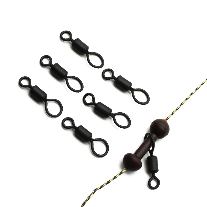 

30PCS Big Eye Swivels Carp Rig Lead Making Accessories for Carp Fishing Helicopter Chod Rig Matt Black Swivels Size 8