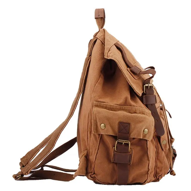 Vintage Korean style Men Military canvas Leather backpack men hiking backpacks boy canvas school backpacks traveling bag