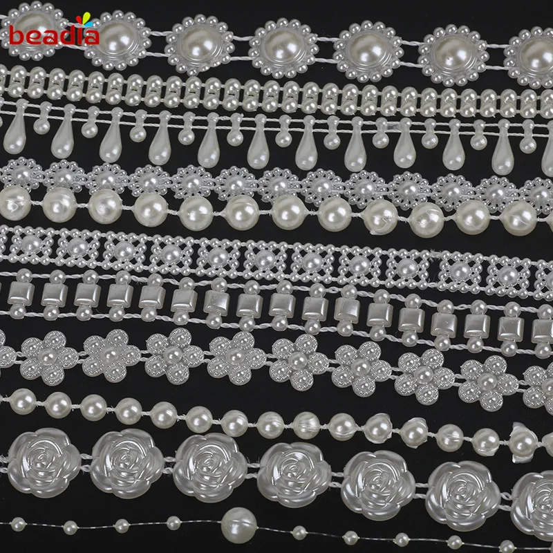 Hot Sale 3-10mm ABS Imitation Pearl Beads Chain Trim for DIY Wedding Party Decoration & Jewelry Findings Craft  Headband 2-10M