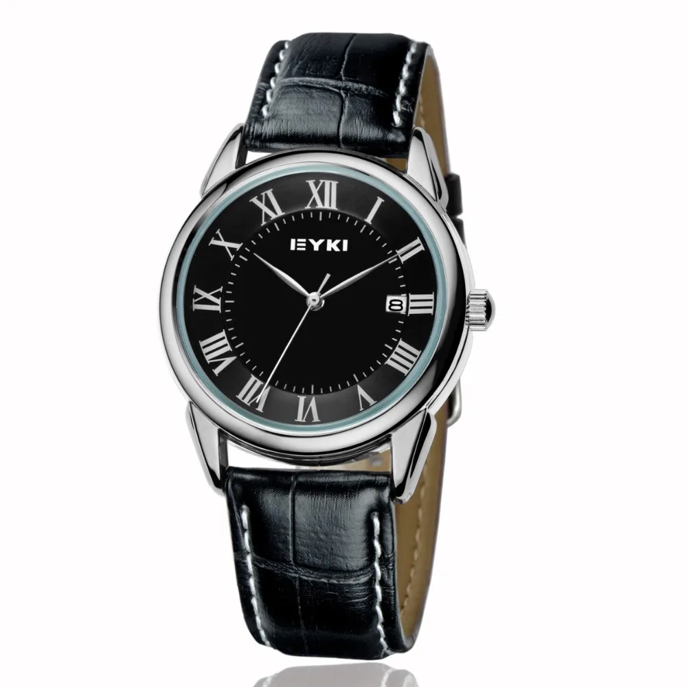 EYKI – montre de Couple pour homme et femme, bracelet en cuir PU, étanche, avec grand cadran et calendrier