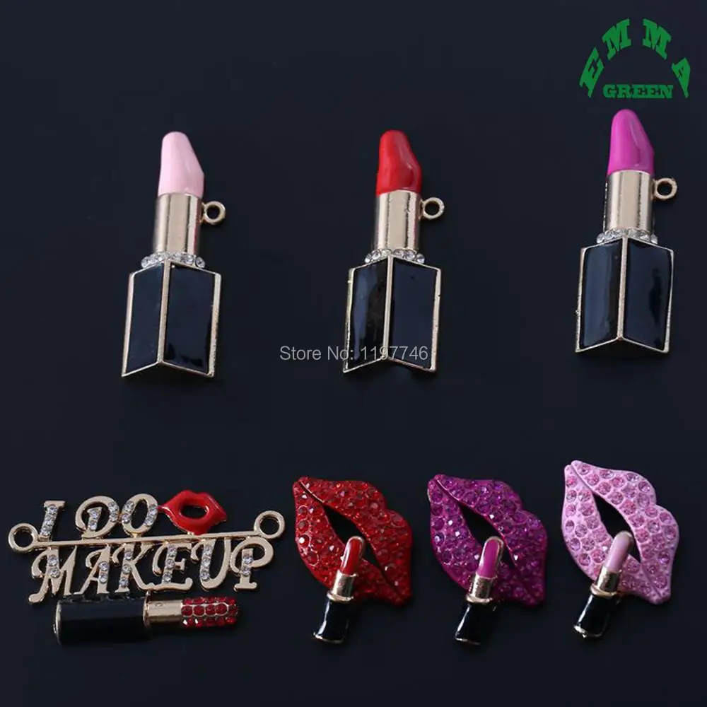 

Rhinestone Lipstick ButtonEnamel Make Up Lips Crystal Embellishments 2 pcs Elegant Jewelry Findings Accessories for Christmas