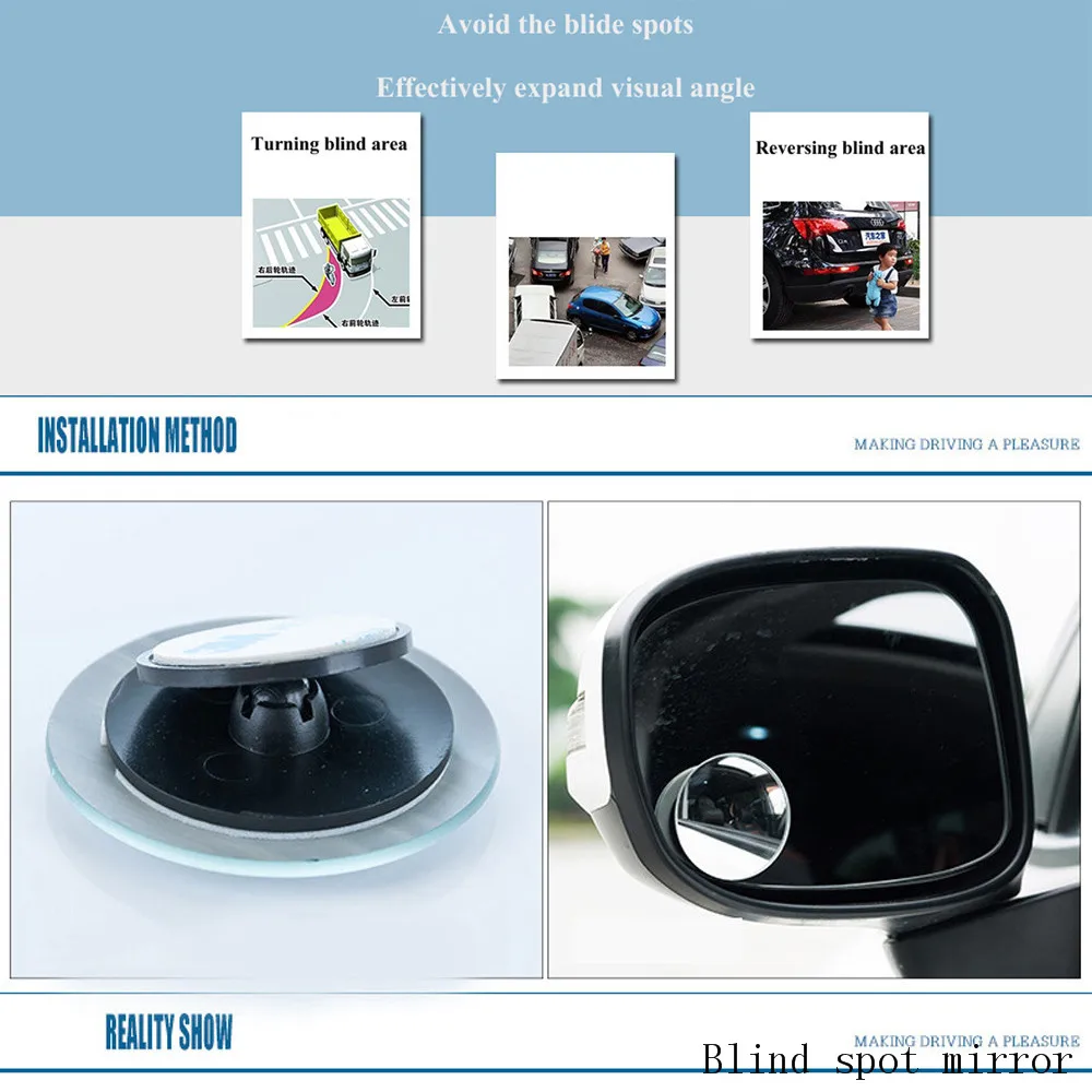 Car Styling 360 Degree convex rear view mirror Framless Blind Spot Wide Angle Round HD Glass no dead zone safe driving