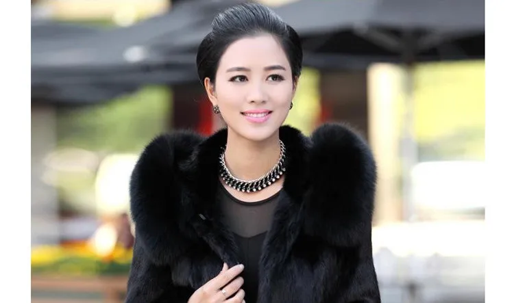 Women\'s Faux Fur Coat Winter Warm Black Imitation Fox Fur Long Round Neck Hat Temperament Young Lady 2021 New