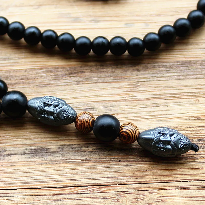 New Design Black Men\'s Hematite Carving Bead Necklace Fashion Jewelry