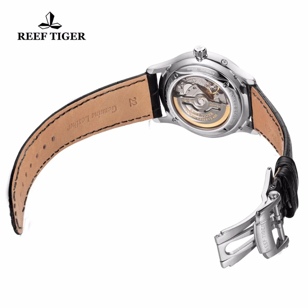 Reef Tiger/RT Elegant Watch For Men Power Reserve Complete Calendar Small Seconds Steel Automatic Watch RGA1980