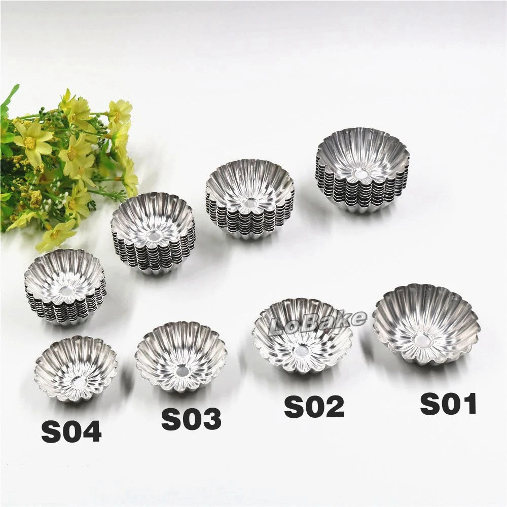 (40pcs/lot) 4 styles 5.2, 5.8, 6.5, 7cm diameter flower aluminium tart mold cupcake cheesecake moulds chocolate mold DIY bakery