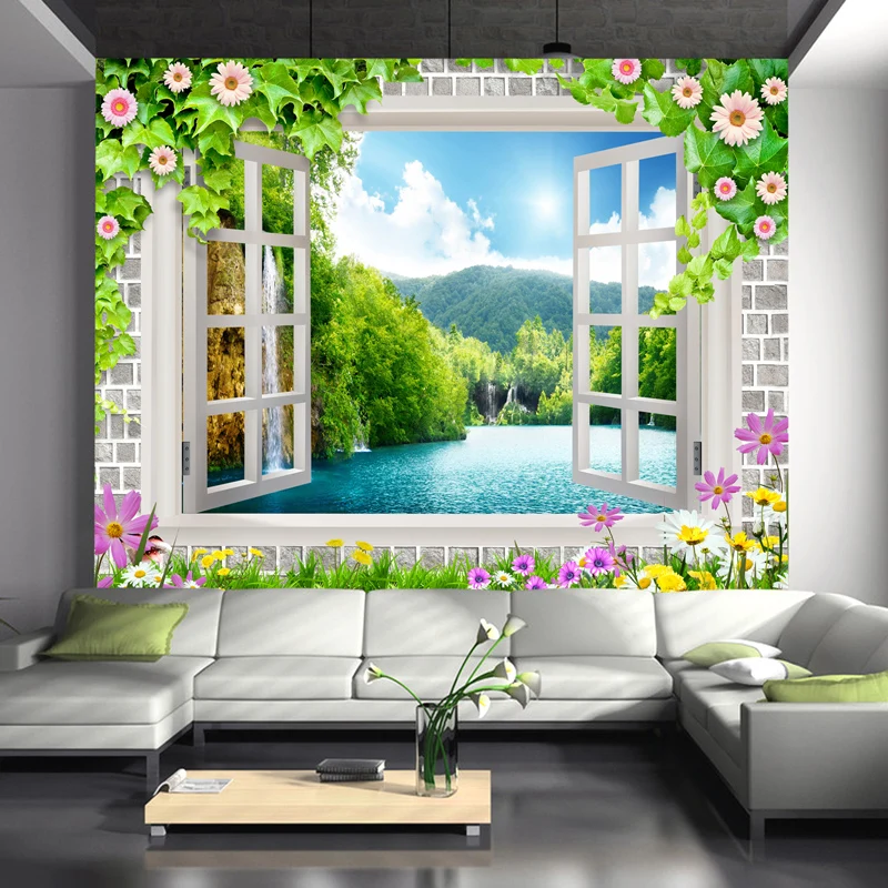 beibehang  papier peint  landscape wallpaper mural fake windows rustic living room sofa TV background wallpaper papel de parede