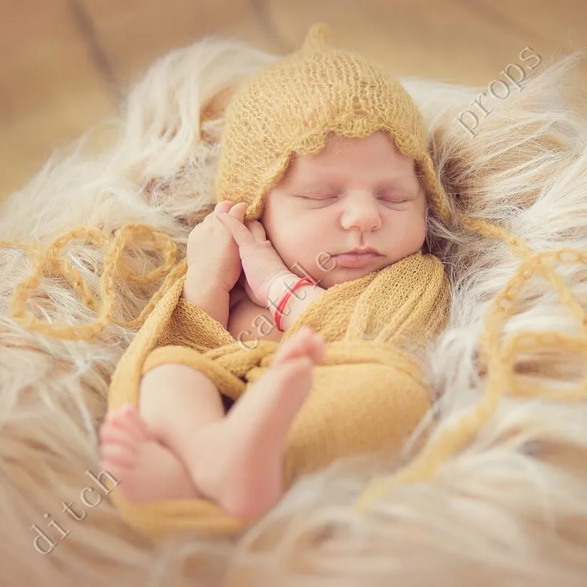 Newborn photography Props Handcraft Baby Hand Knit Mohair Bonnet on Baby Shower Gift Baby hats