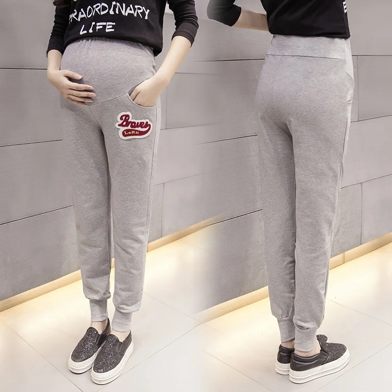 

Spring new maternity pants casual sports stomach lift pants Korean fashion English feet pregnant Wei pants