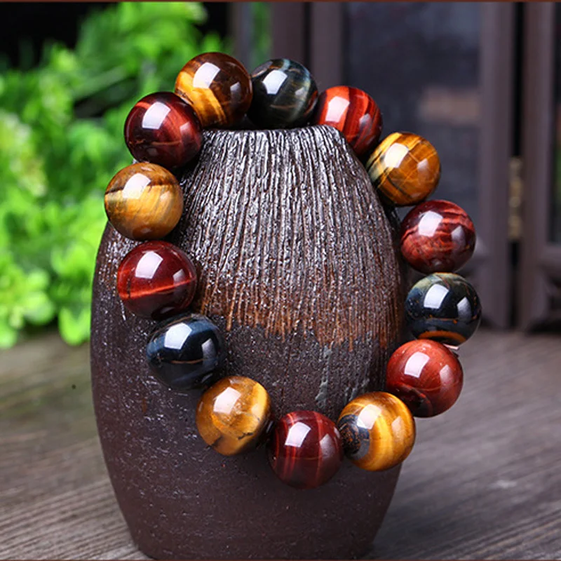 Natural tiger eye bracelet single circle color beads bracelet jewelry 8-14mm beads men's Buddhist bracelet