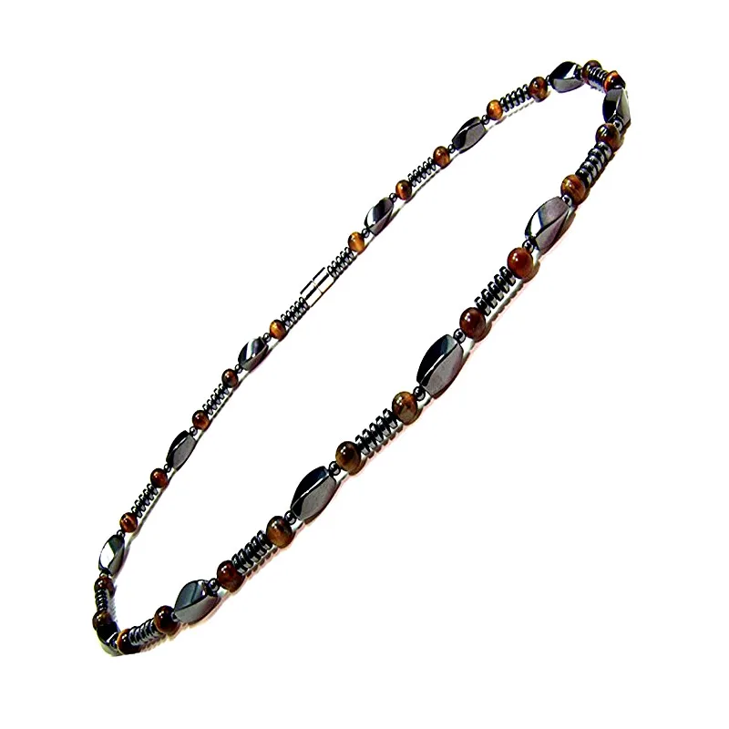 Black color Men's Magnetic Hematite Tiger's Eye Bead Necklace 20 inches