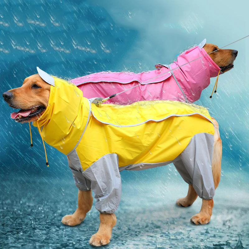 Waterproof Large Dog Raincoat Big Dog Clothes pet Coat Rain Jacket Medium Large dog poncho for Golden Retriever Samoye dogs