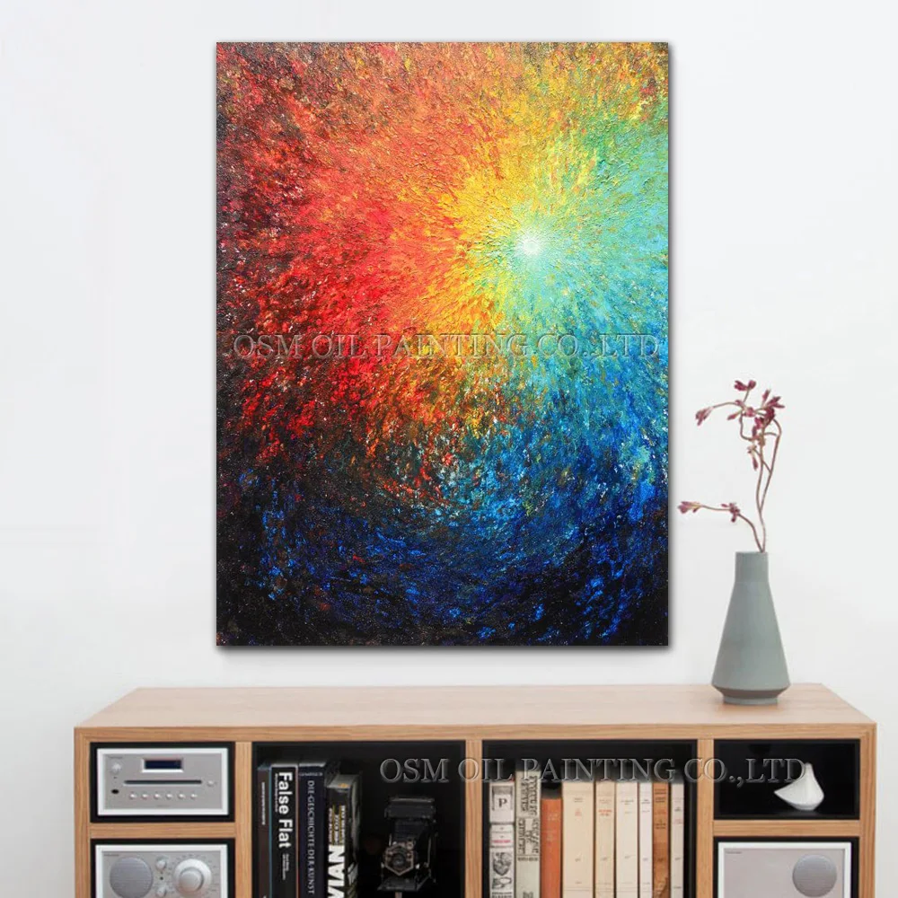 Skilled Artist Handmade High Quality Rainbow Color Abstract Oil Painting on Canvas Rich Colours Wall Art Picture Oil Painting