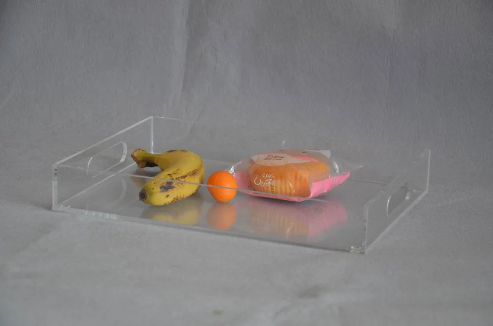 Rectangle Clear Acrylic Serving Trays with Handle for Beverage,Fruit,Cake,Toys YAT-001-1