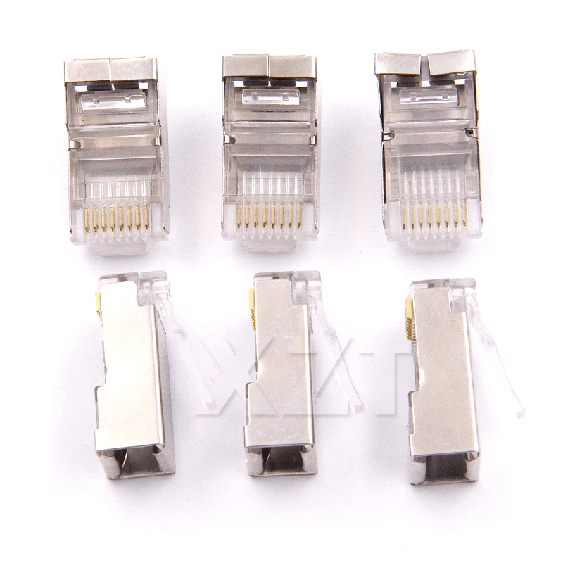 100pcs/lot rj45 connector cat6 shielded network connectors rj45 plug 8p8c terminals for stp ethernet Cable switches modem