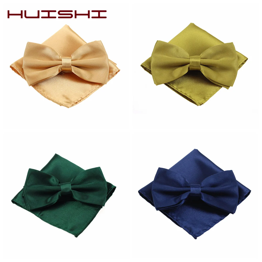 HUISHI-Corbata de cuello para hombre, pañuelo de mariposa a cuadros, pajarita, Cuadrado de bolsillo, Vintage, púrpura, negro, amarillo, plata, boda