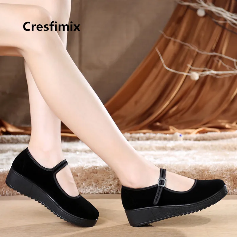 Cresfimix women fashion round toe comfortable spring height increased dance shoes lady casual classic summer hotel shoes a3127