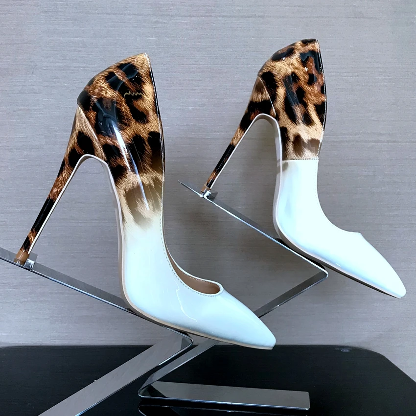 8/10/12CM Thin Heels Women High Heel Shoe Leopard Patent Leather Ladies Pump Shoes Woman Shallow Wedding High Heels Womens Pumps