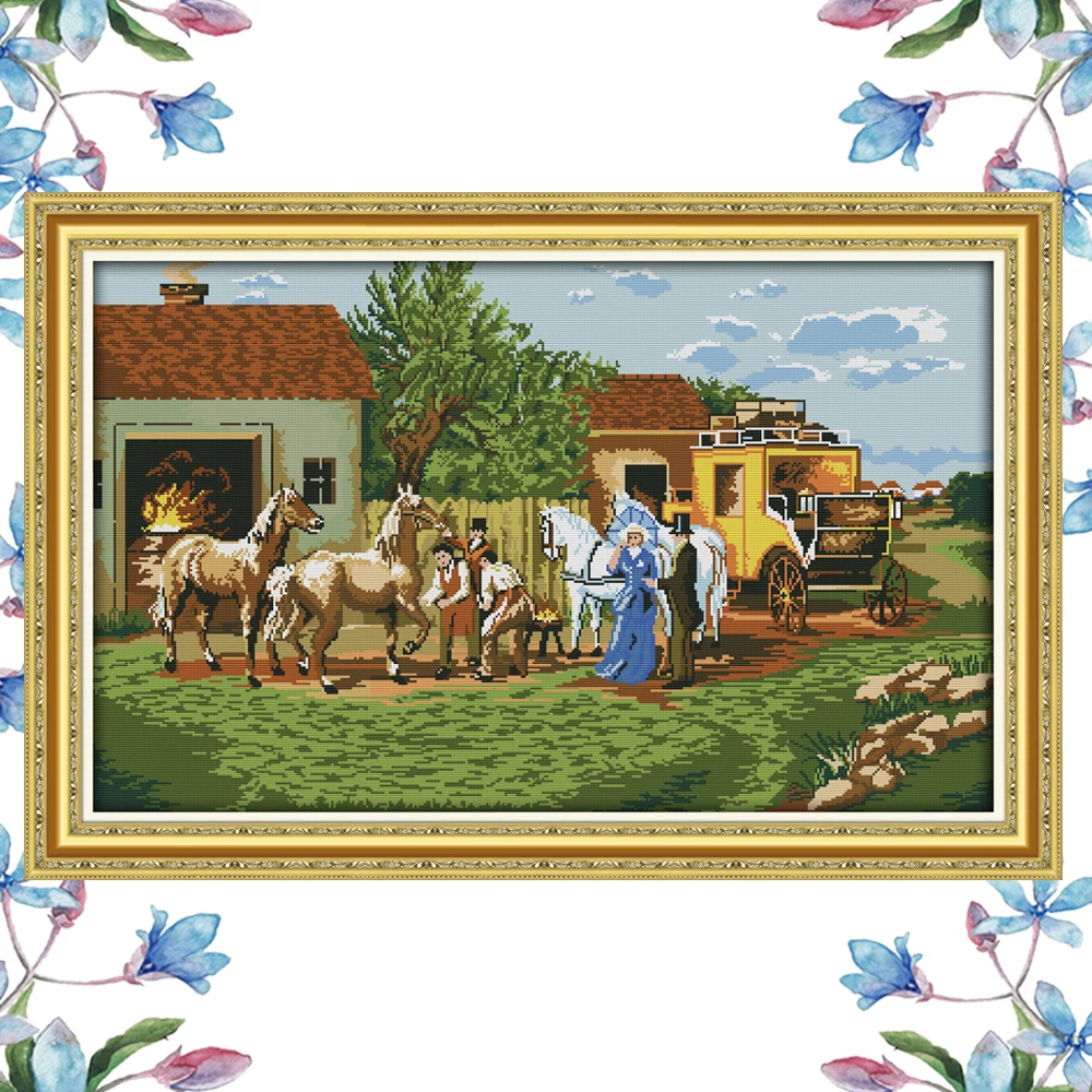 NKF On Their Journey Cross Stitch Printed Canvas 11CT14CT Cross Stitch Kits Embroidery Needlework Christmas Decorations for Home