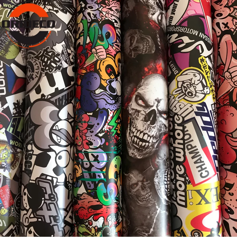 10/20/30/40/50X152CM Adhesive PVC Graffiti Skull Sticker Camouflage Vinyl Wrap Skull Car Motorcycle Mirror Roof Hood Decal Film