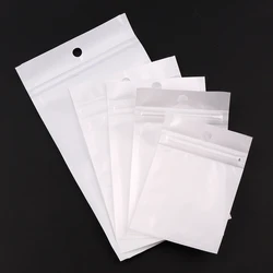 50pc/lot White/Clear Self Seal Zipper Plastic Retail Packaging Pack Poly Bag Ziplock Zip Lock Storage Bag Package Hang Hole